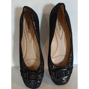 New Trotters Sizzle Signature Leather Flats Black With Gold Metalic 11m Buckle